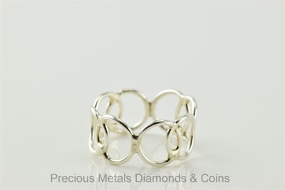Sterling Silver Interlocking Openwork Circle Band Ring 925 Sz: 7