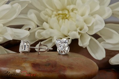 Pre-owned Pucci 1.50ct Heart Cut Solitaire Synthetic Moissanite Stud Earrings 14k White Gold In D