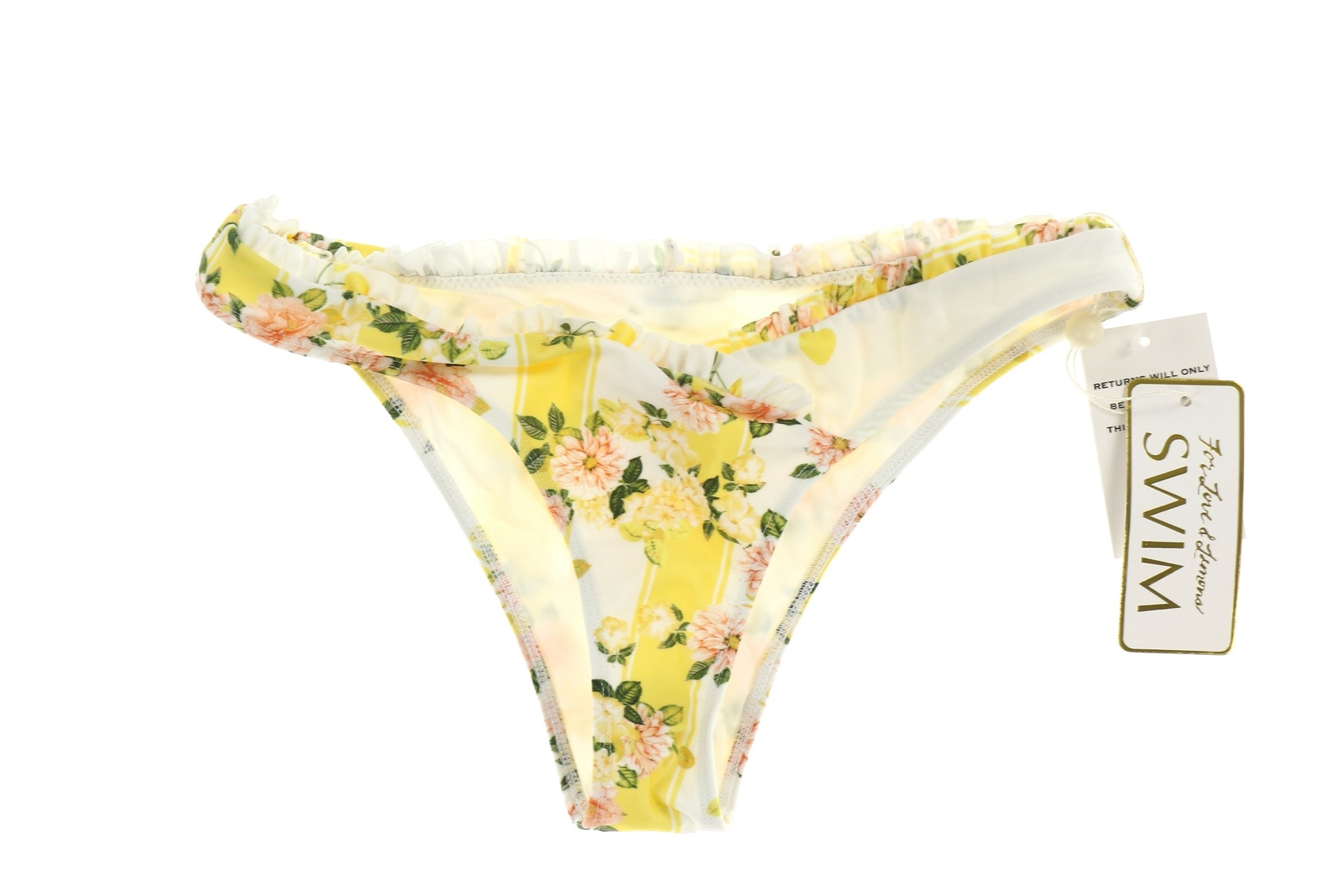 For Love & Lemons 240600 Womens Bikini Bottom Swimwear White/Yellow Size X-Small