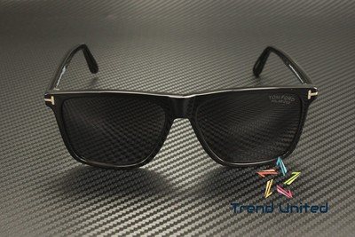 Pre-owned Tom Ford Ft0832 01d Fletcher Acetate Shiny Black Polarized 57mm Men's Sunglasses In Gray