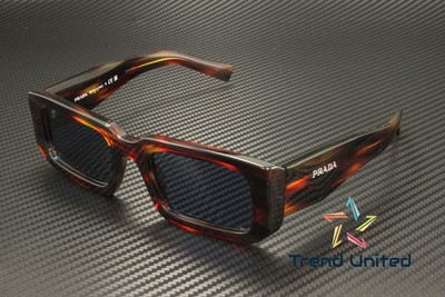 Pre-owned Prada Pr 06ys 17r06a Striped Radica Dark Blue 53 Mm Men's Sunglasses