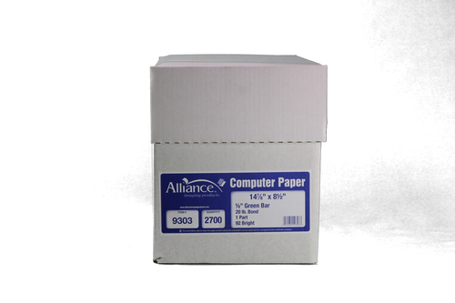 Alliance Continuous Paper 14-7/8x8-1/2"-1/2" Green Bar 20lb 2700/Ctn 65 Ctns/PLT