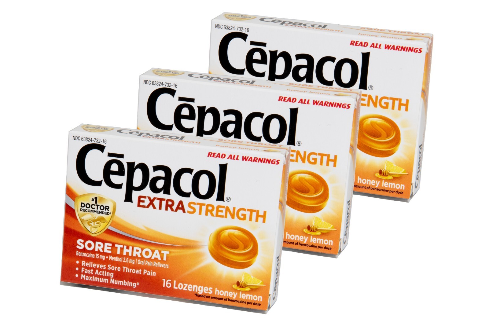 Cepacol Extra Strength Honey Lemon lozenges cough drops 16ct (3pack)の