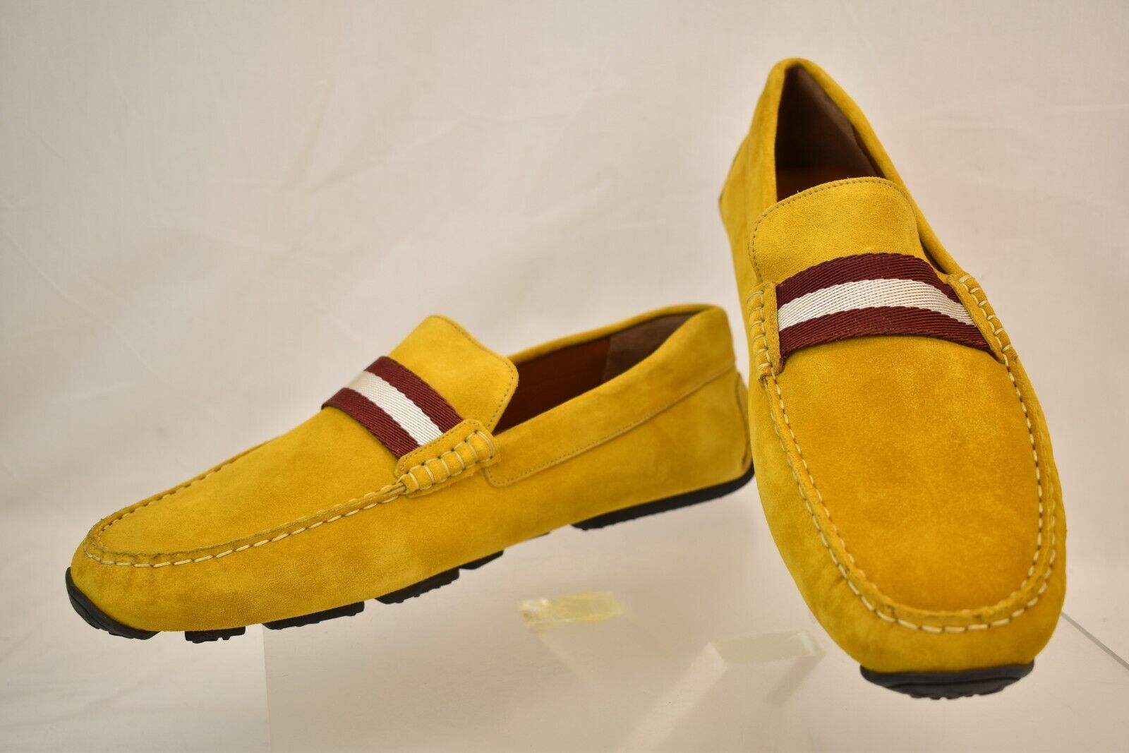 Pre-owned Bally Pearce Yellow Suede Web Lettering Logo Driver Loafers 11 Us 44 Italy