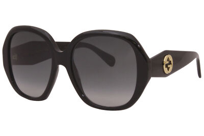 Pre-owned Gucci Gg0796s 001 Sunglasses Women's Black/grey Lenses Fashion Square 56-mm In Gray