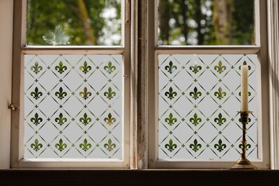 Etched Glass Window Film Frosted Victorian Style pattern FLEUR DE LIS privacy 