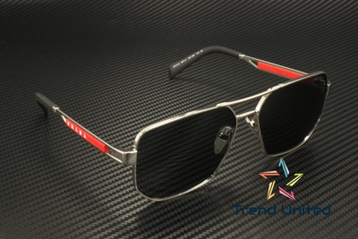 Pre-owned Prada Linea Rossa Ps 51zs 1bc06f Silver Dark Grey 59 Mm Men's Sunglasses In Gray