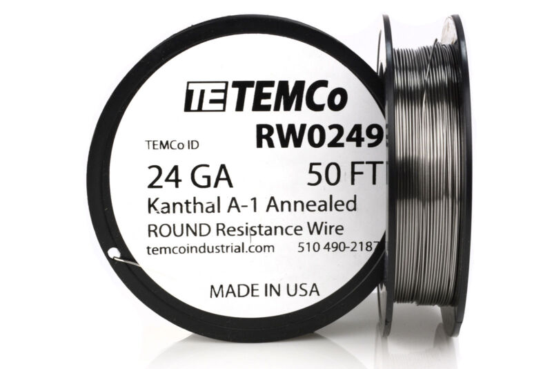 TEMCo Kanthal A1 wire 24 Gauge 50 Ft Resistance AWG A-1 ga