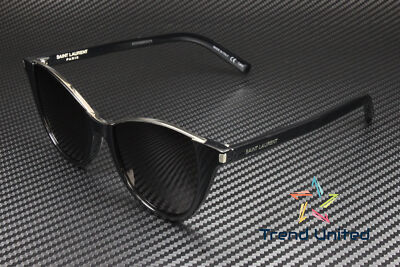 Pre-owned Saint Laurent Ysl 368 Stella 001 Cat Eye Shiny Black Silver 52 Unisex Sunglasses In Solid Black Lenses (sl)