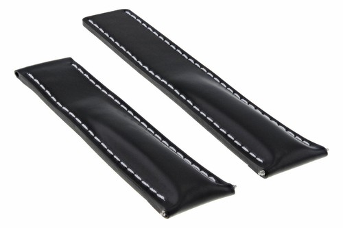 22MM LEATHER STRAP SMOOTH BAND FOR BREITLING NAVITIMER 22/20MM CLASP BLACK WS