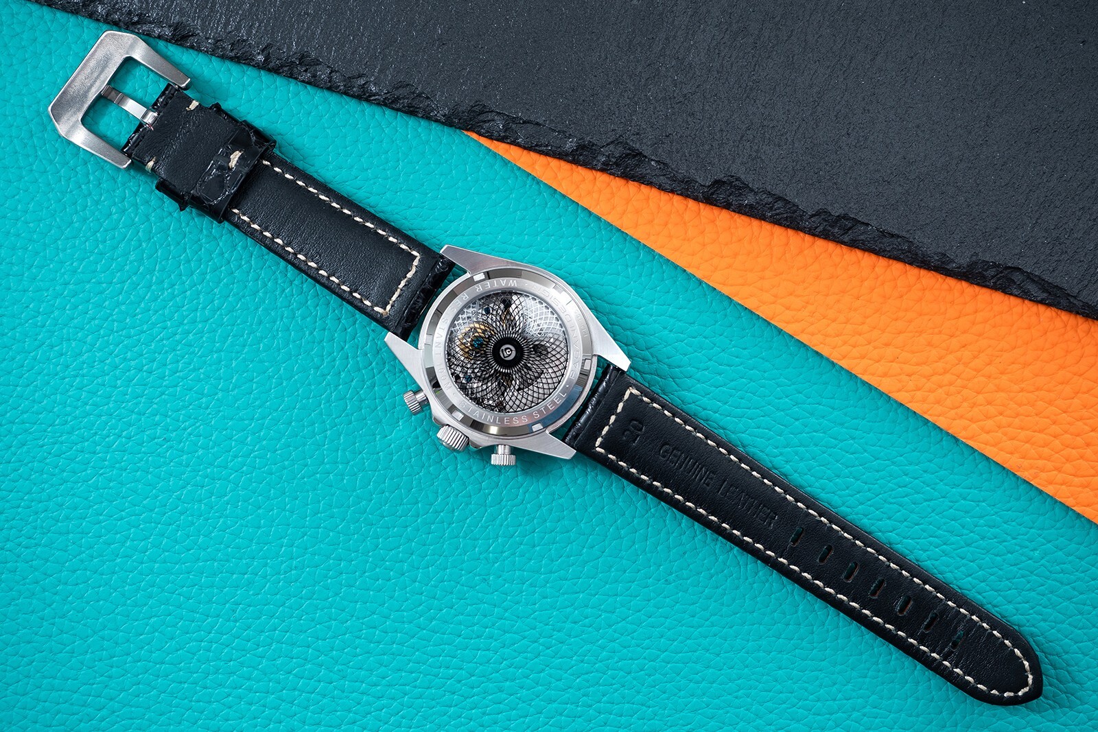 Pre-owned Pagani 40mm Automatic Mechanical Watch Silver Chrome Rainbow Black Snake Skin Leather