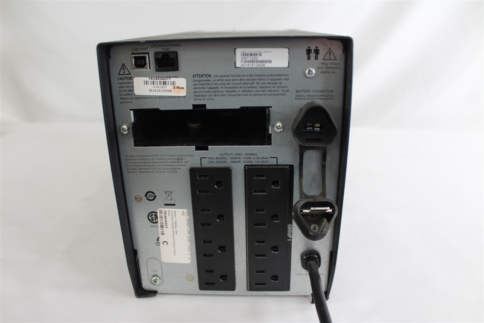 APC SMT1500 Smart-UPS 1500 120V 8 Outlet Uninterruptable Power Supply