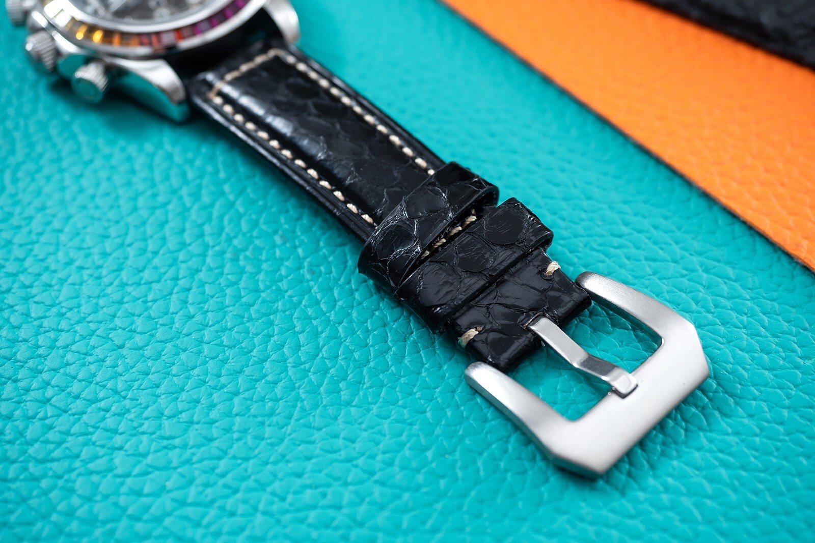 Pre-owned Pagani 40mm Automatic Mechanical Watch Silver Chrome Rainbow Black Snake Skin Leather