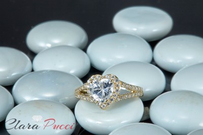 Pre-owned Pucci 1.75 Heart Split Shank Moissanite Classic Bridal Statement Ring 14k Yellow Gold In White/colorless