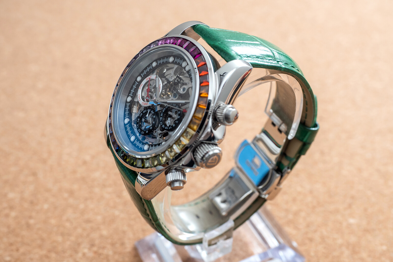 Pre-owned Pagani 40mm Automatic Mechanical Watch Silver Chrome Green Leather Luxury Gift