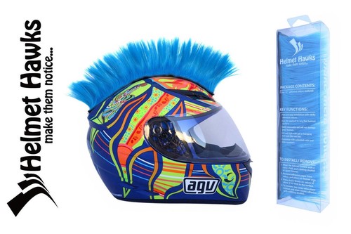 Helmet Hawks ™ Mohawk Fluorescent Neon Blue Motorcycle Bike