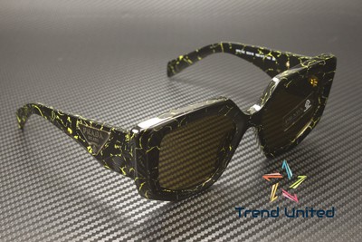 Pre-owned Prada Pr 14zs 19d01t Black Yellow Marble Dark Brown 50 Mm Women's Sunglasses