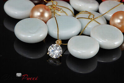 Pre-owned Pucci 2ct Round Cut Lab Created Moissanite Martini Pendant 16" Chain 14k Yellow Gold In D