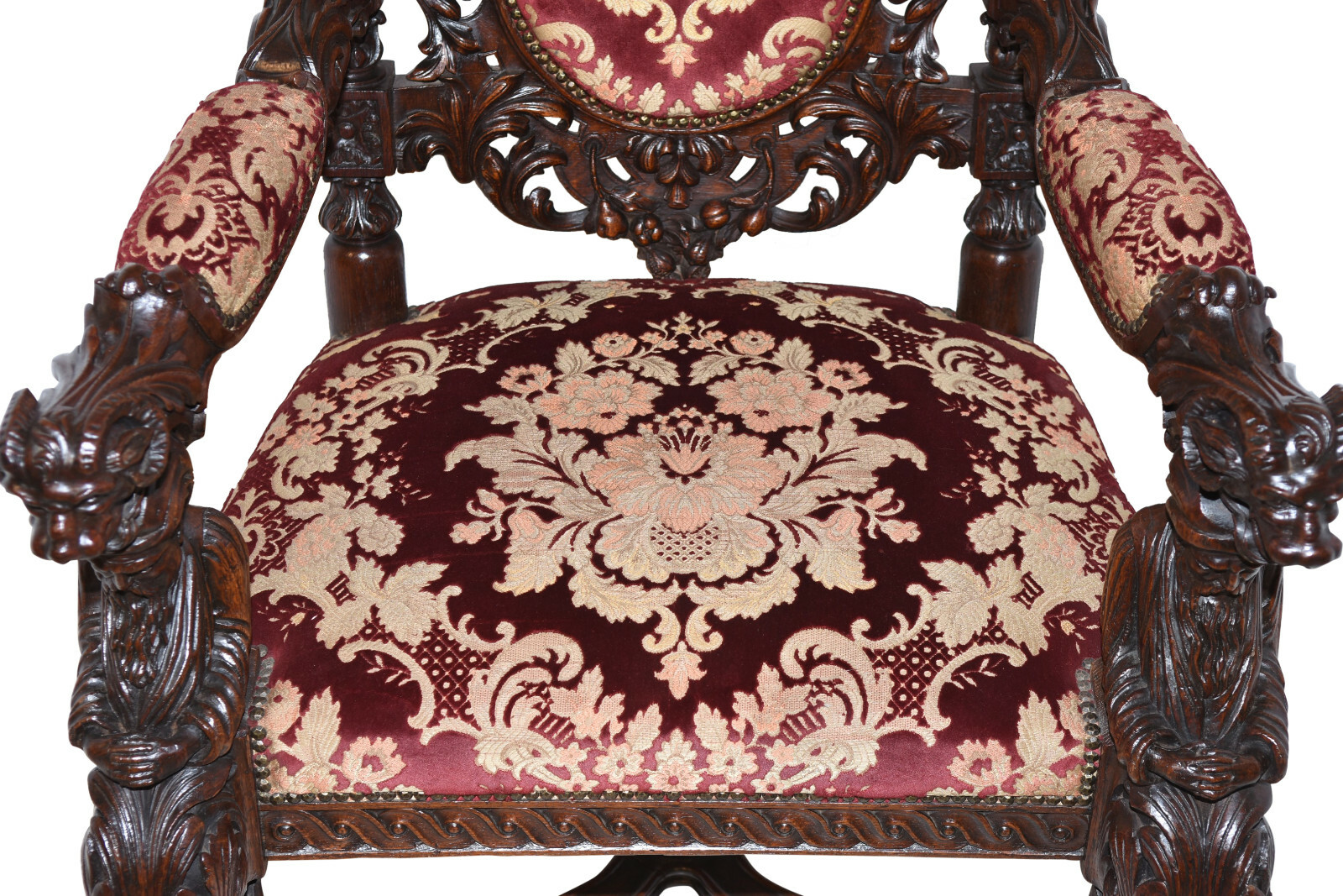 Ornate Antique French Renaissance Throne Chair, Oak, 19th Century