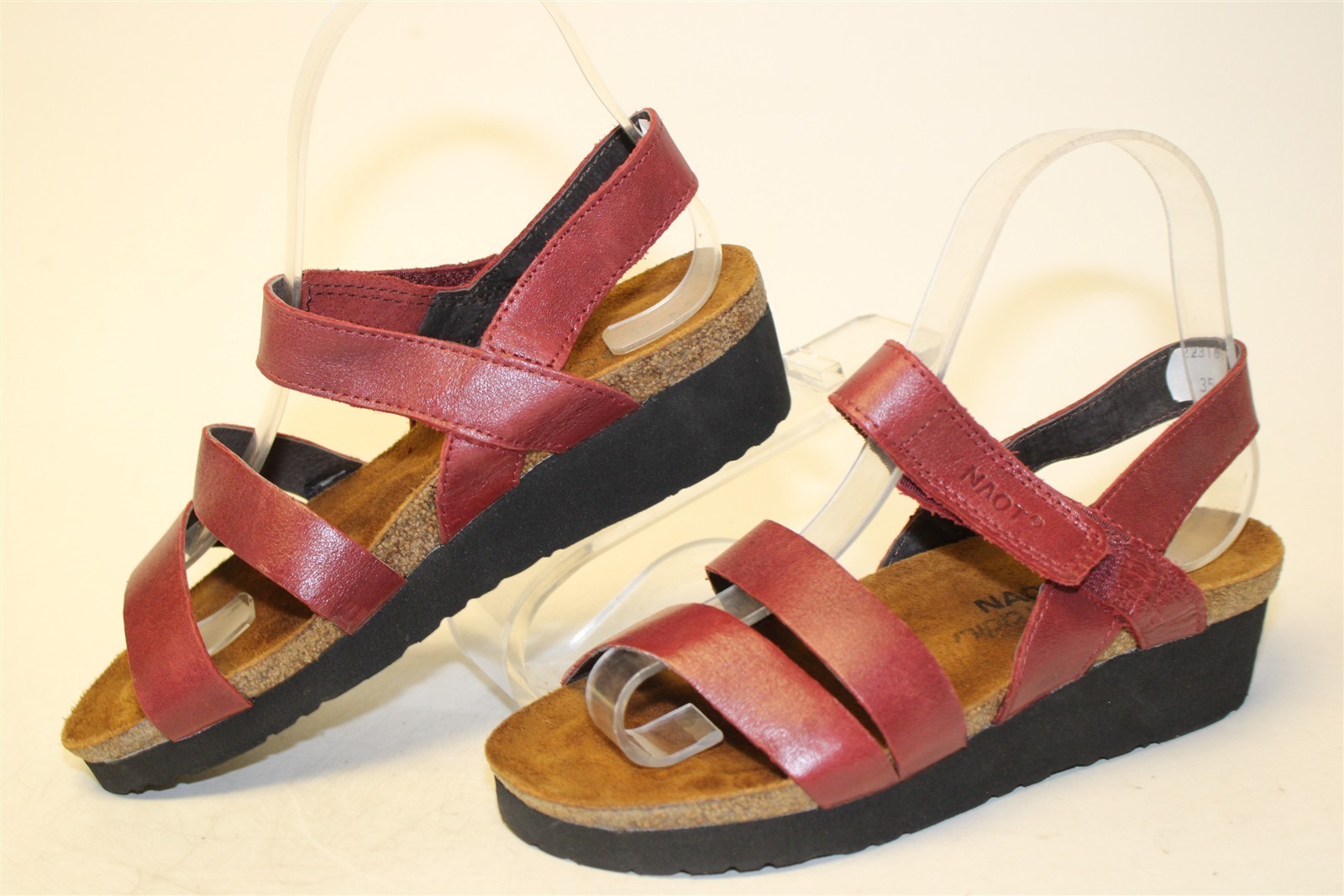 Naot Red Leather Strappy Low Wedge Sandal Womens Size 4 35