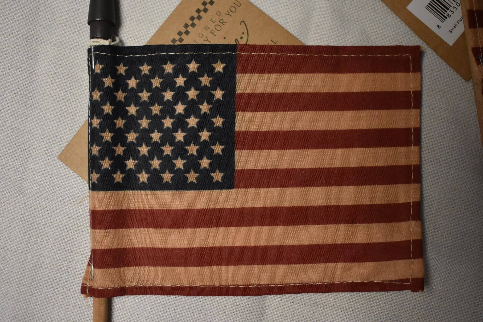 NEW PRIMITIVE COUNTRY PATRIOTIC AMERICANA SET OF 3 TEA STAINED FLAGS