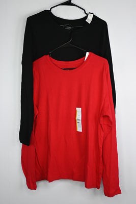 Women's Time and Tru Long Sleeve Relaxed Fit Tees Black/Red Large(12-14)