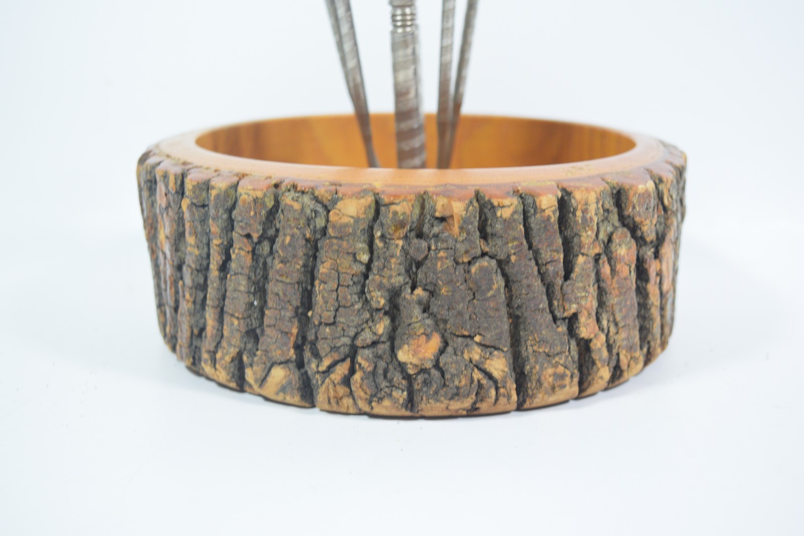 HMQ Vintage Rustic Tree Bark CABIN Nut Bowl with Metal Nut Cracker 4 Nut Picks