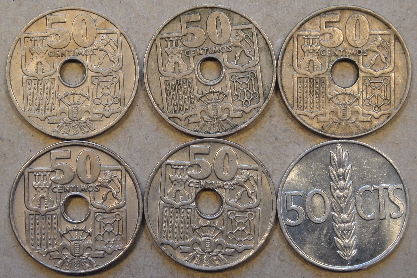 Spain 6-50C 1949(51),49(52),49(54),49(56),49(62),+66(69) better grades as pictur