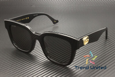 Pre-owned Gucci Gg0998s 001 Rectangular Square Acetate Black Grey 52 Mm Women's Sunglasses In Gray