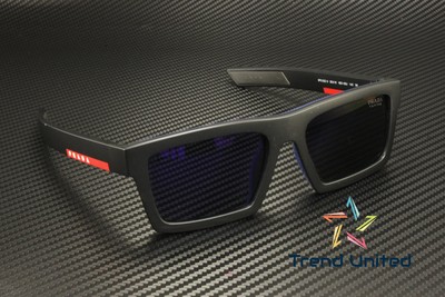 Pre-owned Prada Ps 02zsu 1bo05u Matte Black Dark Blue Mirror Violet 55 Mm Men's Sunglasses