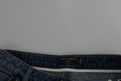 Pre-owned Dolce & Gabbana Jeans Cotton Blue Feathers Low Waist Cropped It36 /us2/ Xs $1300