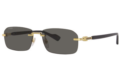 Pre-owned Gucci Gg1221s 001 Sunglasses Men's Gold/grey Lenses Rectangle Shape 56-mm In Gray