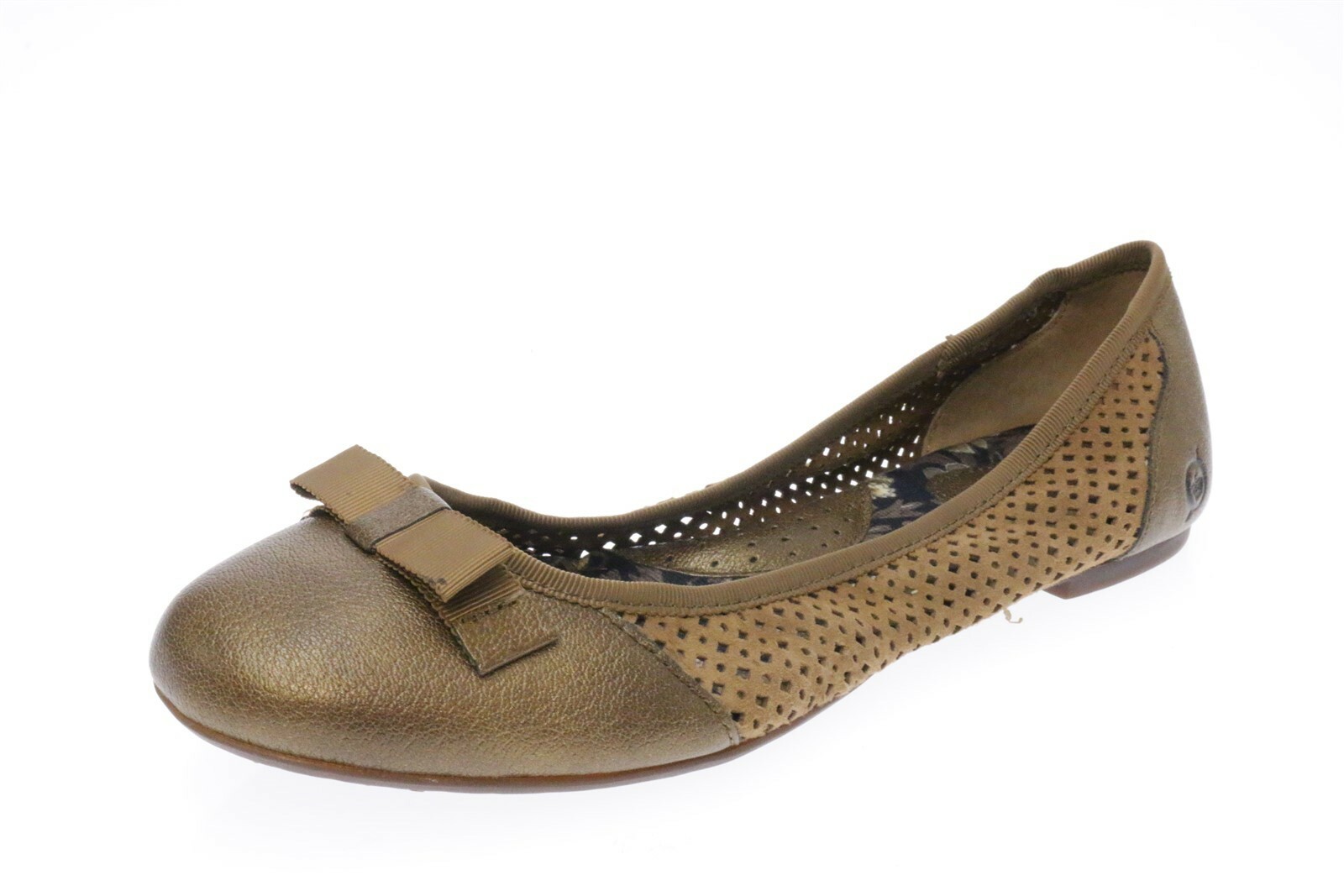 Born Womens Brown Perforated Leather Slip On Bow Ballet Flats Shoes Size 8.5