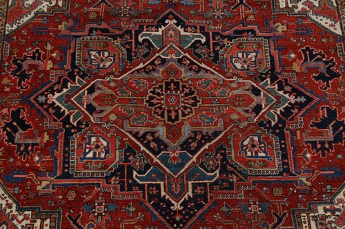 Vegetable Dye Antique Collectable Geometric 9x12 Wool Heriz Serapi Oriental Rug