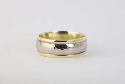 14k Two-Tone Gold with Hammered Texture Ring Size 10 (9.83g
