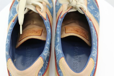 Louis Vuitton Denim Blue Monogram Sneakers GO0095 Size 37.5  (7973-2)