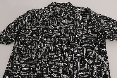 Pre-owned Dolce & Gabbana Blouse Black Musical Instrument Collared Top It46/us12/xl $700