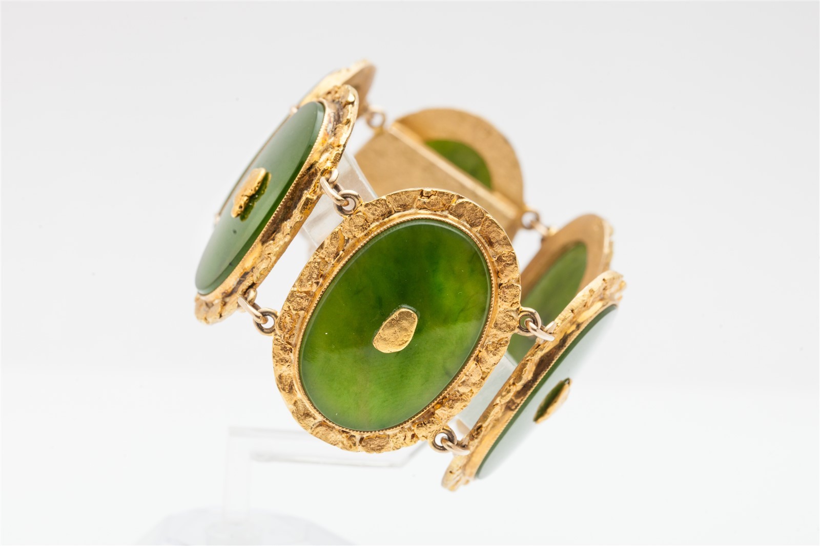 Signed Kurt Wayne $15,000 100ct Genuine Green Jade 24k Gold NIGGET Bracelet 78g