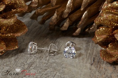 Pre-owned Pucci 2.0ct Round Cut Solitaire Synthetic Moissanite Stud Earrings 14k White Gold In D