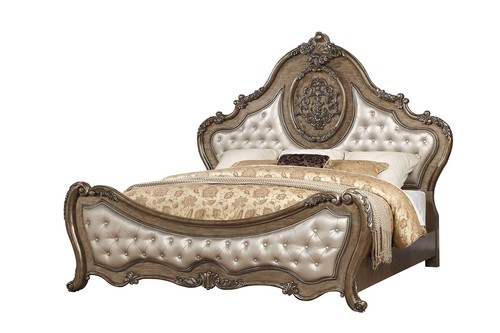 Каркас кровати из массива дуба и бронзы с обивкой из искусственной кожи King Tufted с