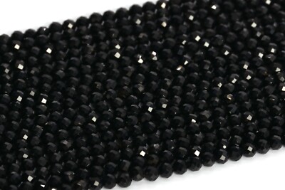 2MM Natural Black Tourmaline Beads Brazil AAA Faceted Round Loose Beads 15''