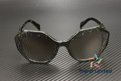 Pre-owned Prada Pr 16ws 19d6e1 Black Yellow Marbl Brn Grad Polarized 53 Women's Sunglasses In Polar Brown Gradient