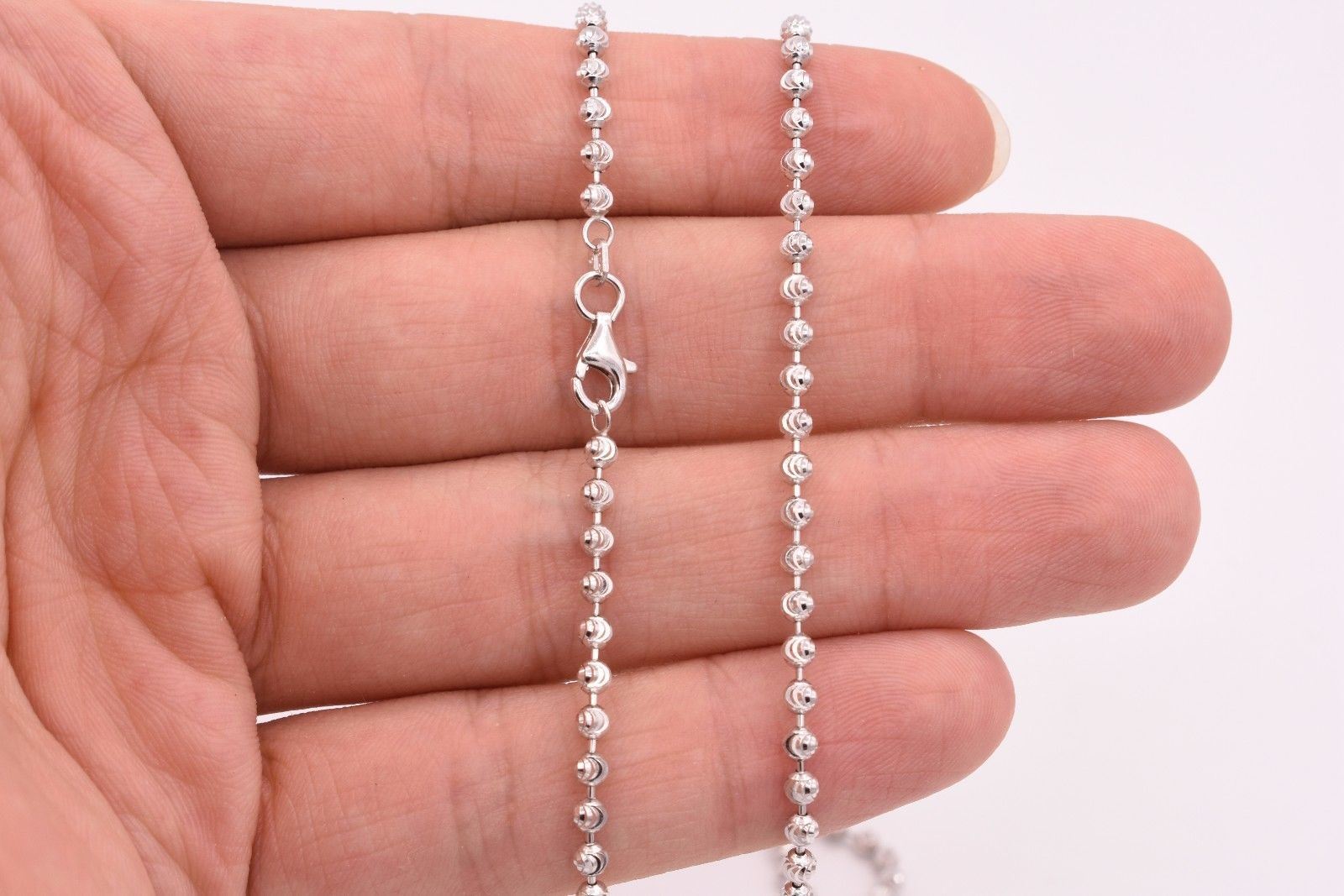 3mm Diamond Cut Moon Cut Ball Bead Chain Necklace Real Sterling Silver