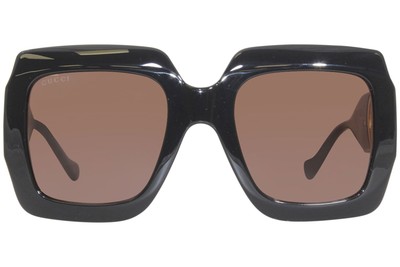 Pre-owned Gucci Gg1022s 005 Sunglasses Women's Black-gold Chain Necklace/brown Lenses 54mm