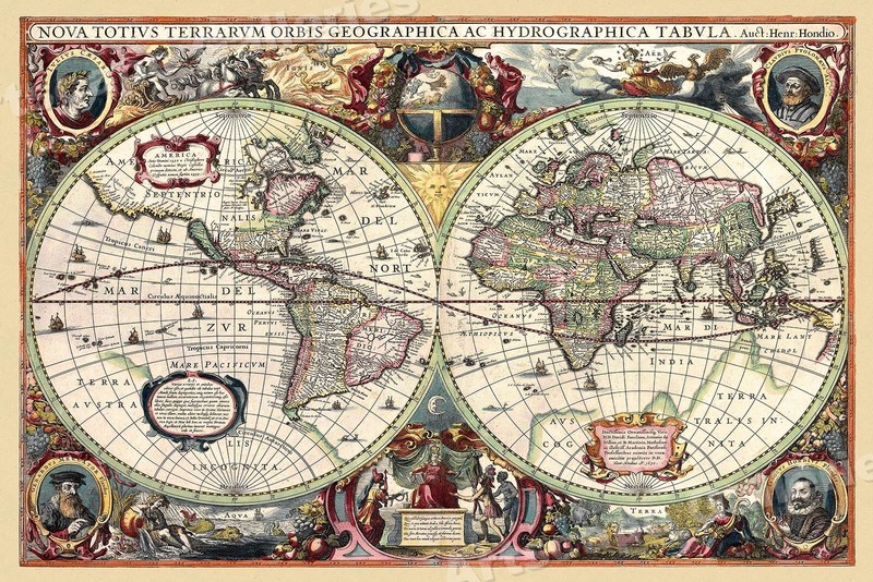 1630 Historic Old World Illlustrated Vintage Map - 16x24