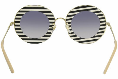 Pre-owned Gucci Gg0113s 008 Sunglasses Women's Black+white Striped-gold/blue Gradient Lens