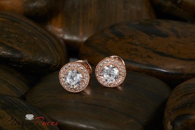 Pre-owned Pucci 3.60ct Round Cut Halo Lab Created Moissanite Stud Earrings Real 14k Rose Gold In D