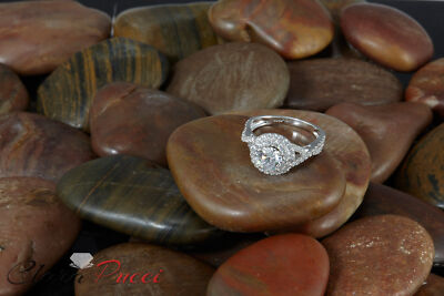 Pre-owned Pucci 1.40 Ct Round Cut Halo Moissanite Classic Bridal Statement Ring 14k White Gold In White/colorless