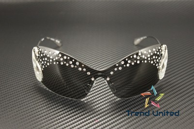 Pre-owned Swarovski Sk7020 400187 Silver Dark Grey 34 Mm Women's Sunglasses In Gray