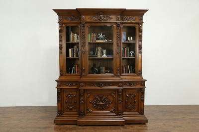 Detailed Antique Clock And Cabinet Quite UniQue Three Hand Carved Shelves as well as Closed Cubby
